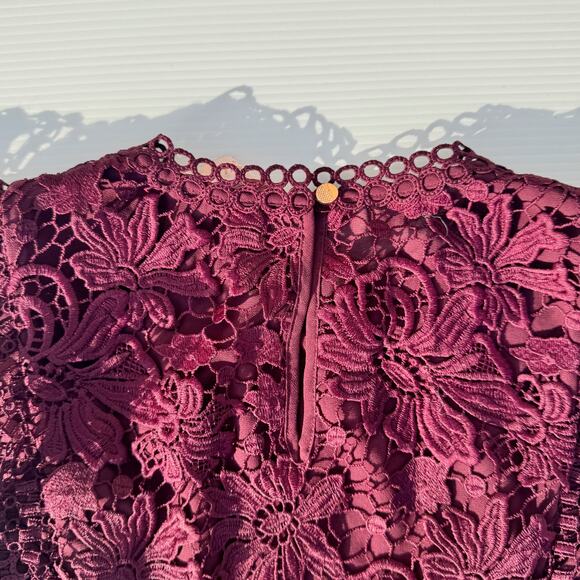 Ted Baker Zania Ruffle Mixed Lace Blouse Maroon Women’s 2 US6 Romantic Coquette - Picture 15 of 16